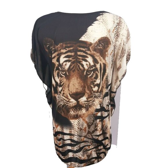 Womens Graphic Tunic Top Size Med Tiger Face All Over Photo Print Beach Cover Up - Picture 4 of 6